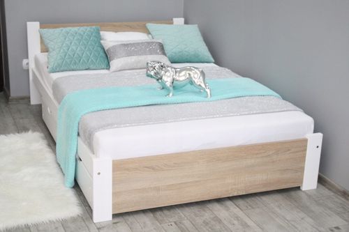 Łóżko pojedyncze 3D 90x200 białe dąb sonoma MATERAC Pi + stelaż gratis na Arena.pl