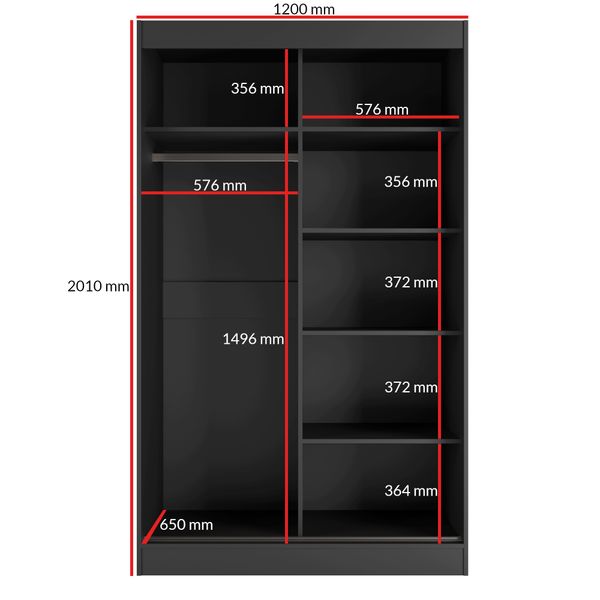Szafa przesuwna Como 2D 120 Czarna (lacobel) zdjęcie 2