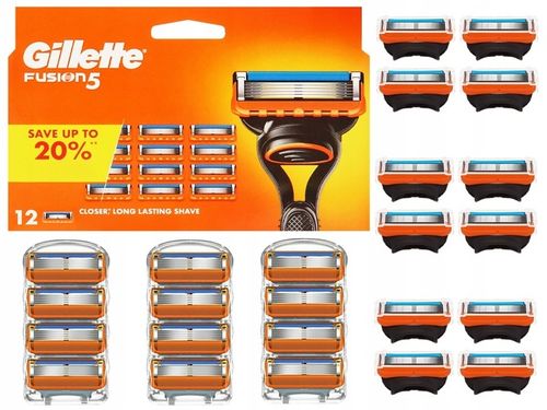 ORYGINALNE WKŁADY OSTRZA NOŻYKI WYMIENNE DO MASZYNKI GILLETTE FUSION 5 x12 na Arena.pl