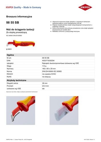 nóż do ściągania izolacji ze stopką prowadzącą 180mm - kn 98 55 sb na Arena.pl