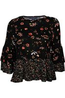 Primark Czarna Bluzka w Kwiaty, Szerokie Rękawy  - 38 / M