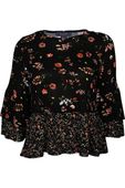 Primark Czarna Bluzka w Kwiaty, Szerokie Rękawy  - 42 / XL