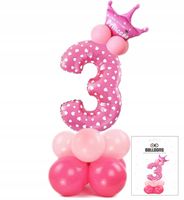 ZESTAW BALONÓW STOJĄCY RÓŻOWY Z CYFRĄ 3 NA PRZYJĘCIE URODZINOWE DEKORACJA