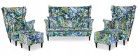 Zestaw wypoczynkowy mebli uszak Ari Print sofa fotele pufy  komplet