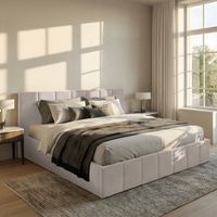 ŁÓŻKO TAPICEROWANE DO SYPIALNI 160x200 ŁÓŻKO PREMIUM Z POJEMNIKIEM KREMOWE