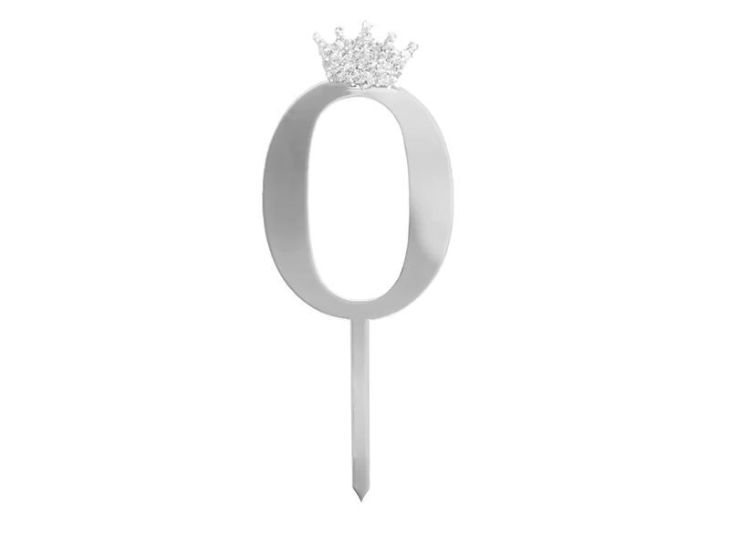 Topper na tort cyfra "0", srebrna zdjęcie 1