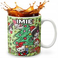 KUBEK 330ml Z GRAFIKĄ PREZENT NA ŚWIĘTA WZORY- HELL.O KITT.Y KURO.MI + IMIĘ