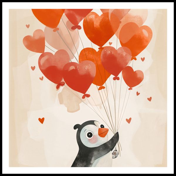 Plakat 70x70cm Pingwinek z Balonami zdjęcie 3