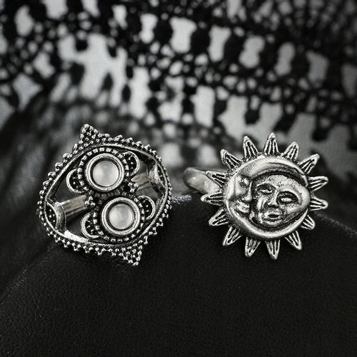 Srebrny ZESTAW PIERŚCIONKÓW RETRO PUNK BOHO 75 na Arena.pl