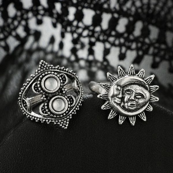 Srebrny ZESTAW PIERŚCIONKÓW RETRO PUNK BOHO 75 zdjęcie 5