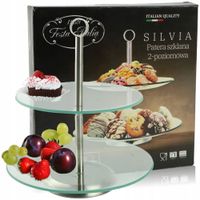 PATERA SILVIA SZKLANA PIĘTROWA ETAŻERKA NA CIASTO TORTY OWOCE 2 POZIOMY