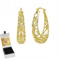 ZŁOTE KOLCZYKI POZŁACANE AŻUROWE WISZĄCE SREBRO 925 DLA KOBIETY GRAWER