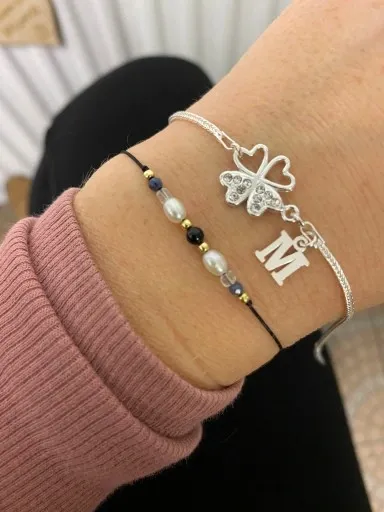 Srebrna bransoletka koniczynka na szczęście LITERKA cyrkonie PUDEŁKO SREBRO zdjęcie 4