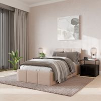 ŁÓŻKO POJEDYNCZE 90x200cm ŁÓŻKO TAPICEROWANE Z POJEMNIKIEM KREMOWE