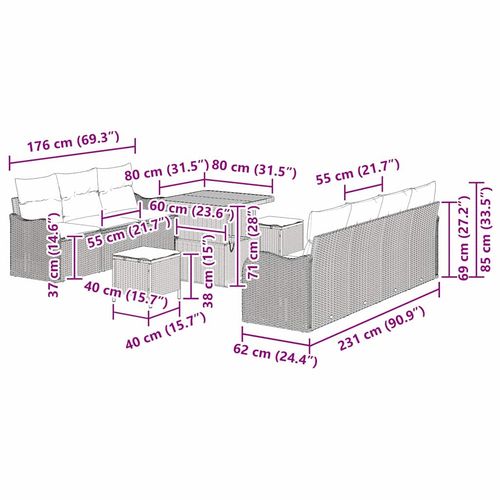 Zestaw Sof na Ogród 10 pcs Czarny polirattan na Arena.pl