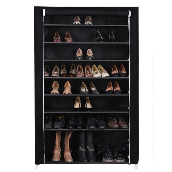 Szafa na buty 100x28 cm czarna tekstylna 9 półek lekka konstrukcja zdjęcie 1