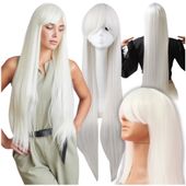 Peruka długa biała 100 cm cosplay anime manga włosy proste grzywka czepek