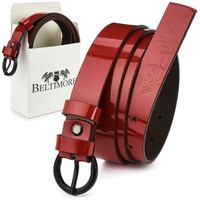 Beltimore skórzany damski pasek czarny 2,5 cm czerwony A63 : Kolory - czerwony, Rozmiar pasków - r.110-125 cm