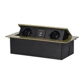 gniazdo wpuszczane w blat 2x2p+z, 2xusb płaski rant mosiądz - on-13109/br