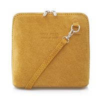 VERA PELLE torebka damska zamszowa listonoszka z paskiem V452 musztardowa