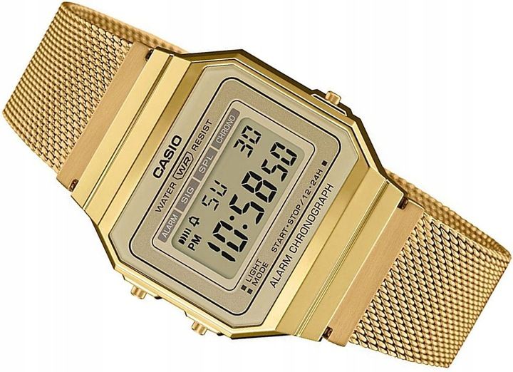 MODNY ZŁOTY ZEGAREK CASIO VINTAGE DIGITAL A700WEMG-9AEF RETRO GOLD MESH zdjęcie 5