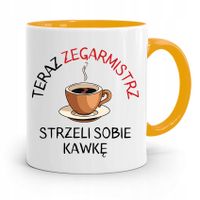 Kubek Żółty Dla Zegarmistrza Strzeli Sobie Kawkę Z Nadrukiem Ze Zdjęciem