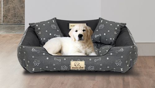 Legowisko dla psa kojec KINGDOG 75x65 cm wodoodporne kości srebrne na Arena.pl