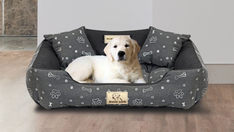 Legowisko dla psa kojec KINGDOG 75x65 cm wodoodporne kości srebrne zdjęcie 9