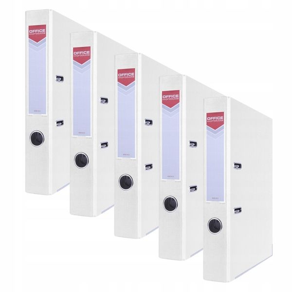 Segregator OFFICE PRODUCTS Officer z szyną, PP, A4/55mm, biały - 5szt zdjęcie 1