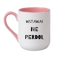 KUBEK "WSTAWAJ NIE PIERDOL" Wzór - Elegant Coffee Różowy 330 ml