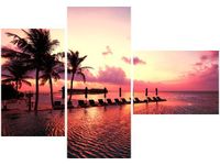 100CM 80 OBRAZ 3 ELEM ZACHÓD SŁOŃCA RÓŻU PLAŻY MALEDIWACH ŚCIENNY