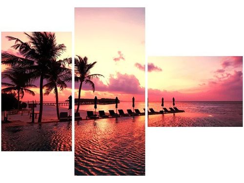 100CM 80 OBRAZ 3 ELEM ZACHÓD SŁOŃCA RÓŻU PLAŻY MALEDIWACH ŚCIENNY na Arena.pl