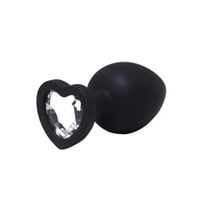Black Small Heart-Shaped Butt Plug With White Crystal