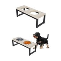 STOJAK Z MISKAMI DLA PSA DREWNO STAL 17,5cm 2x900 ml
