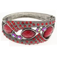 Metalowa sztywna bransoletka czerwone kamienie