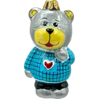 Bombka choinkowa szklana: Uroczy miś w niebieskim sweterku