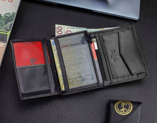 Portfel Męski Pierre Cardin Skórzany Czarny RFID Torebka Certyfikat Q1 na Arena.pl