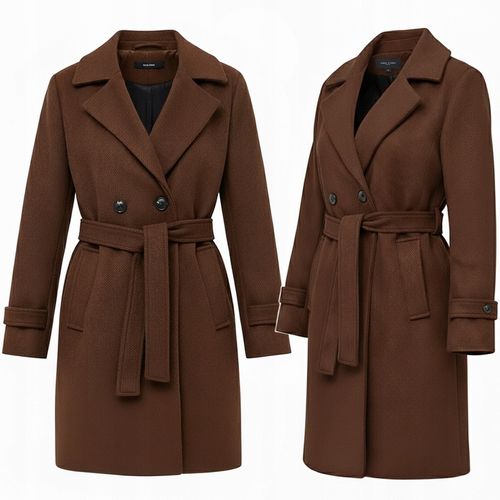 DAMSKI PRĄŻKOWANY PŁASZCZ Z PASKIEM PRZEJŚCIOWY JESIENNY ZIMOWY XXL na Arena.pl