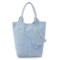 VERA PELLE torebka zamszowa worek shopper z suwakiem V146 j.niebieska