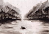 FOTOTAPETA drzewa las widok we mgle góry 300x210