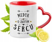 Kubek Czerwony Z Uszkiem W Kształcie Serca Dla Medyka Na Prezent