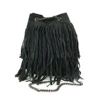 ZAMSZOWA LISTONOSZKA WOREK FRĘDZLE WŁOSKA SKÓRZANA CZARNA TOREBKA WL45N