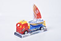 auto z lawetą i łódką, napęd na koło zam;  29x12,5x8,5cm