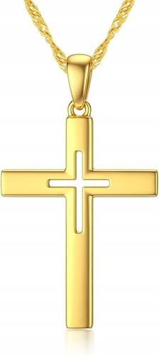 ZŁOTY ŁAŃCUSZEK NASZYJNIK KOMUNIA KRZYŻYK SREBRO POZŁACANE GRAWER na Arena.pl