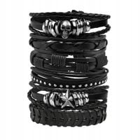 Bransoleta męska Czarna pleciona Czaszka Gwiazda