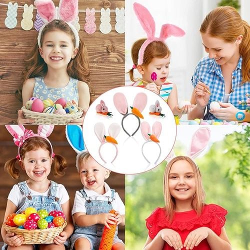 Zestaw Opaski na Głowę Uszy Królika 3 Sztuki Pluszowe Różowe Białe Szare na Arena.pl