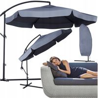 PARASOL OGRODOWY DUŻY SKŁADANY 350cm Z WYSIĘGNIKIEM JASNY SZARY + POKROWIEC