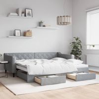 Sofa rozsuwana z szufladami, jasnoszara, 90x200 cm, tkanina