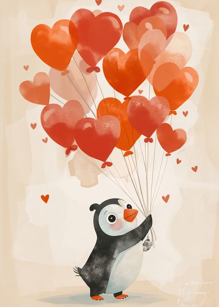Plakat 25x35cm Pingwinek z Balonami zdjęcie 1