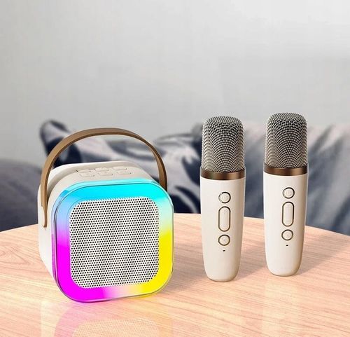 PRZENOŚNY ZESTAW KARAOKE GŁOŚNIK BLUETOOTH RGB DWA MIKROFONY USB MINI JACK na Arena.pl